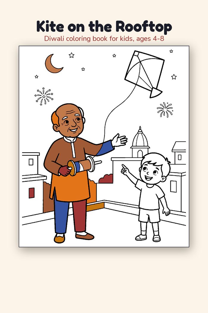 From Diwali Coloring Book: Kite on the Rooftop