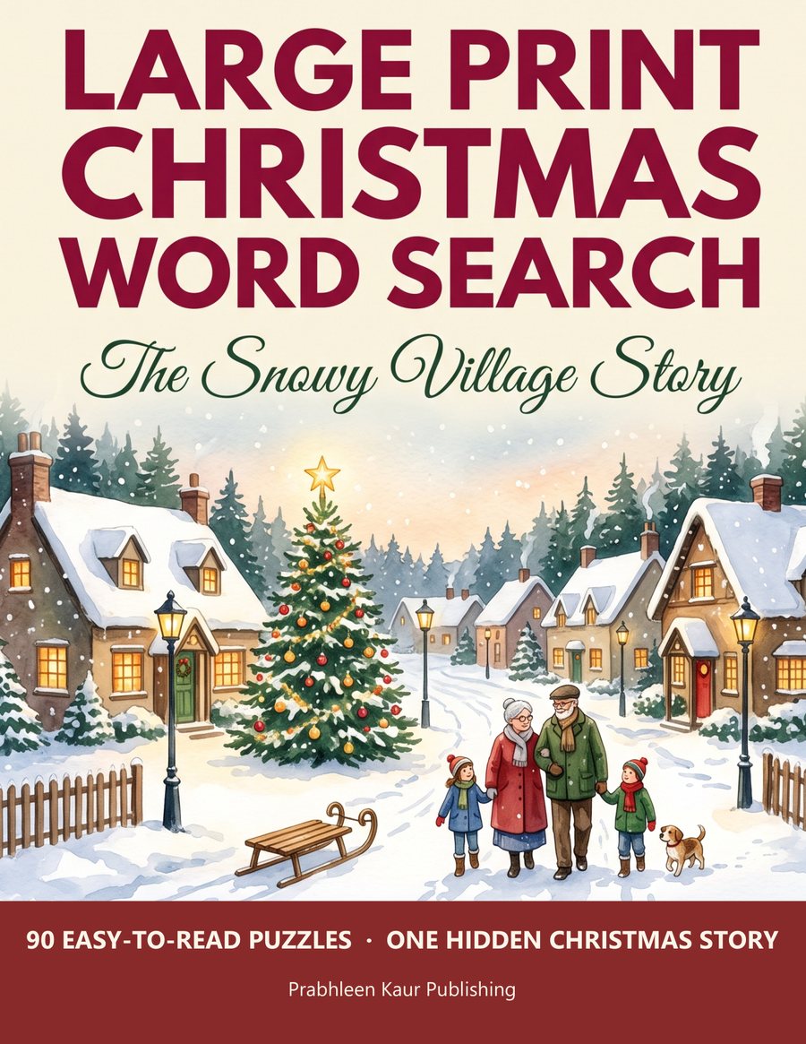 Cover of Large Print Christmas Word Search: The Snowy Village Story