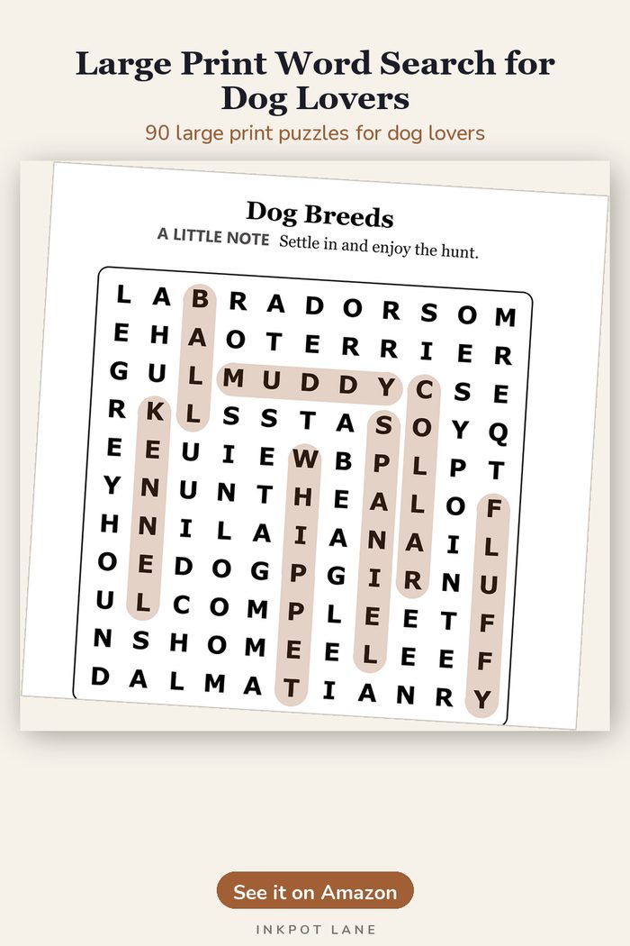Large Print Word Search for Dog Lovers